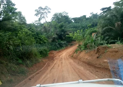 Glitschige Straße - Kinderhilfe Nkoumisé-Sud, Kamerun (Foto wurde mit KI-Unterstützung für Print und Web optimiert.)